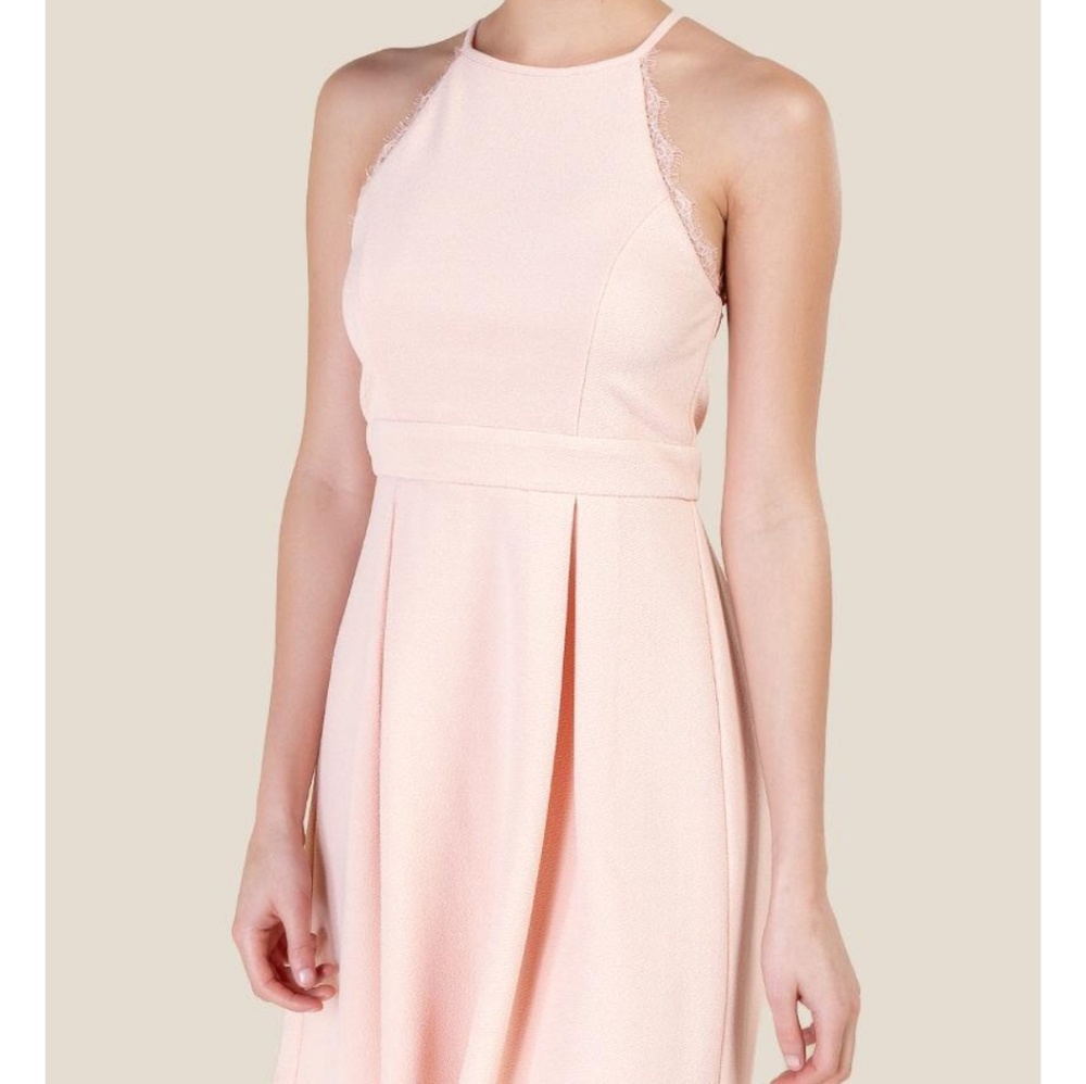 Short Blush Light Pink High Neck Lace Dress